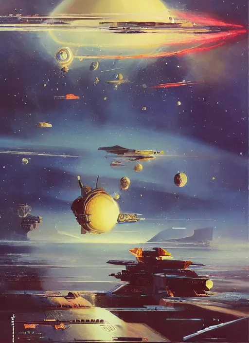 Image similar to spacious bg. minimalistic piece. simplified environment. lonely cosmos. single ship as main subject. masterpiece book cover illustration by the great famous sci - fi artist john berkey.