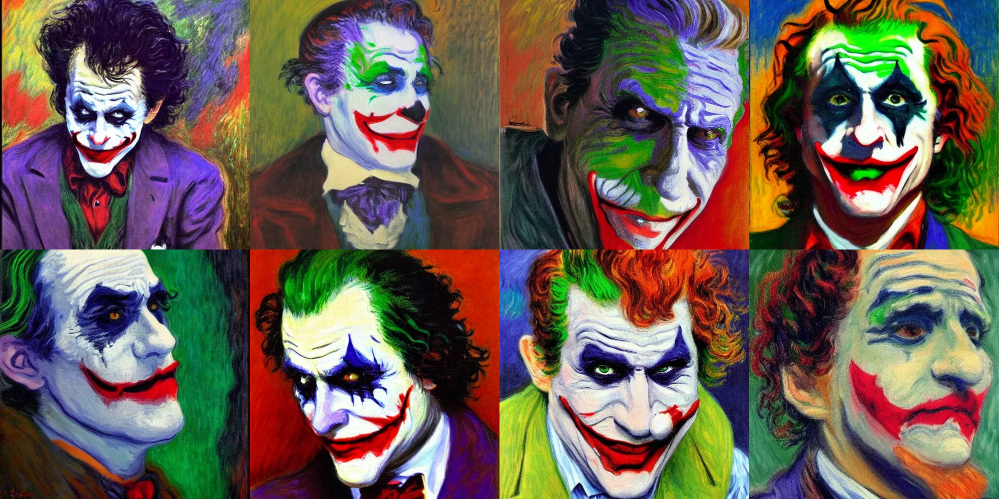 Prompt: The Joker, Claude Monet (1910), oil on canvas, detailed brushstrokes