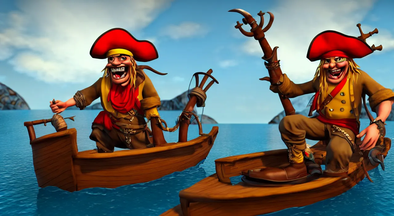 Prompt: a cartoonish pirate on a boat ready to conquer the island, highly detailed, photorealistic portrait, bright studio setting, studio lighting, crisp quality and light reflections, unreal engine 5 quality render