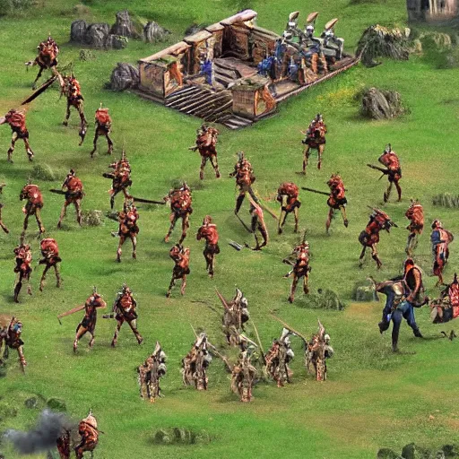 Image similar to a realistic battle scene featuring age of empires units