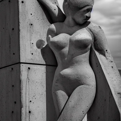 Image similar to gorgeous brutalist woman made out of concrete, extremely high detail and masterful composition, highly symmetric, 8K, Leica Vario-Elmar-S 30-90mm f/3.5-5.6 ASPH