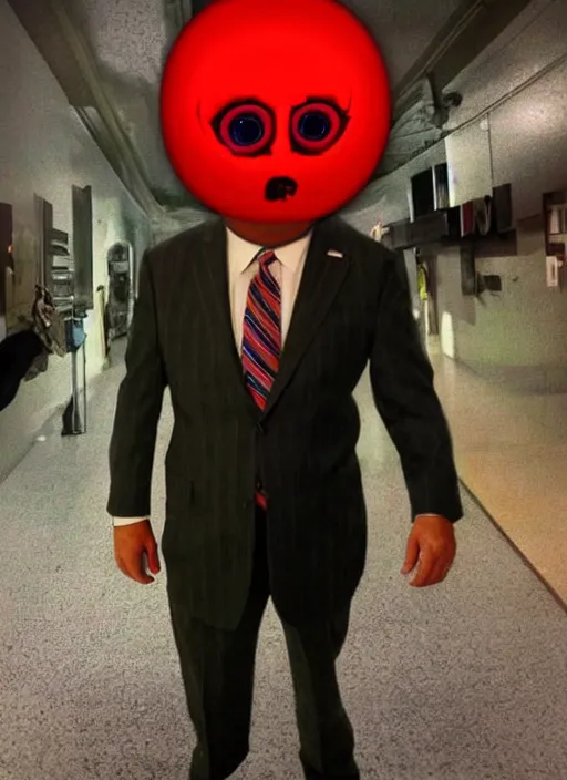 Image similar to hyper realistic ultra realistic terror photo Doom horror furious glowing red eyes biden