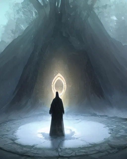 Image similar to a druid standing in a circle at the beginning of the world by greg rutkowski