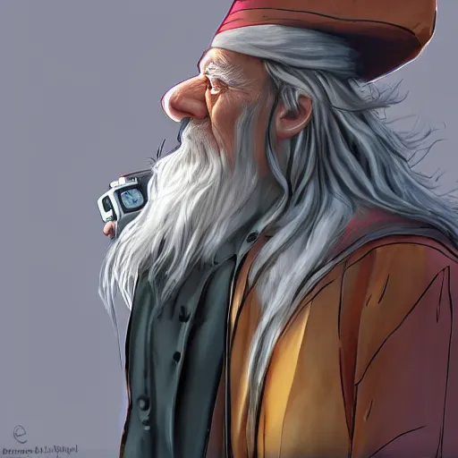 Image similar to gandalf with boom box on coach, trending on artstation, hyperrealistic