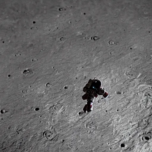 Image similar to space marine wearing armored space suit running into combat on the moon's surface, taken from a camera at eye level