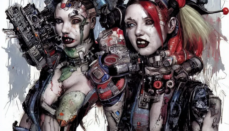 Image similar to a dream portrait of cyberpunk Harley Quinn in post apocalyptic Gotham art by Paul Dini, Travis Charest, Simon Bisley