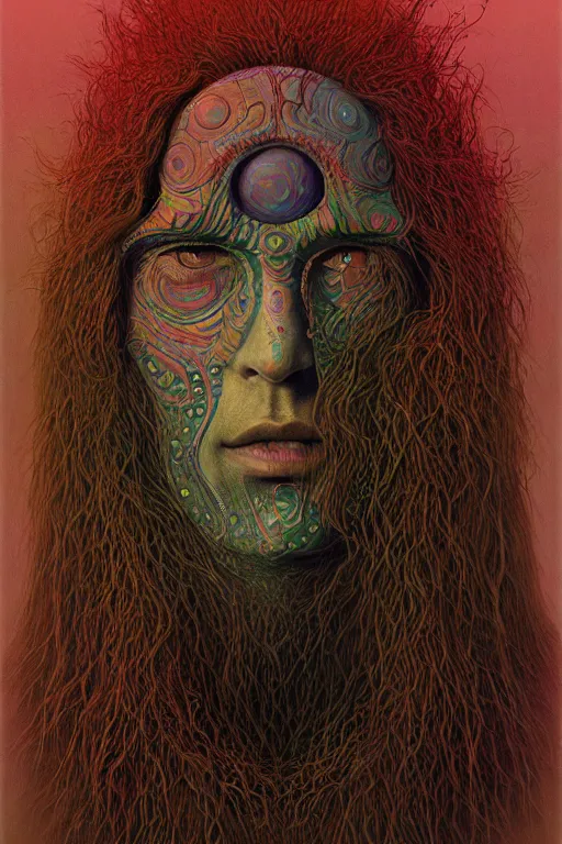 Image similar to psychedelic shaman, portrait, digital painting, highly detailed, intricate, trending on artstation, by zdzisław beksiński