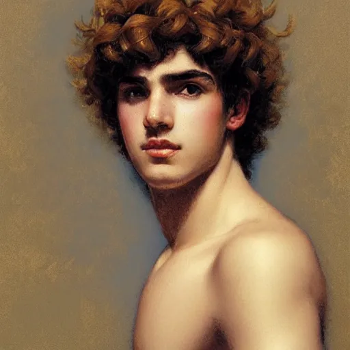 Prompt: portrait of 19 year old Antinous in ancient Greece, (SFW) safe for work, photo realistic illustration by greg rutkowski, thomas kindkade, alphonse mucha, loish, norman rockwell