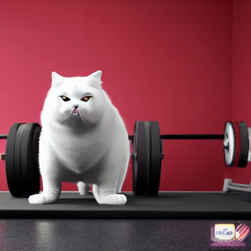 Image similar to a very fat cat doing exercises at the gym, photorealistic, hd