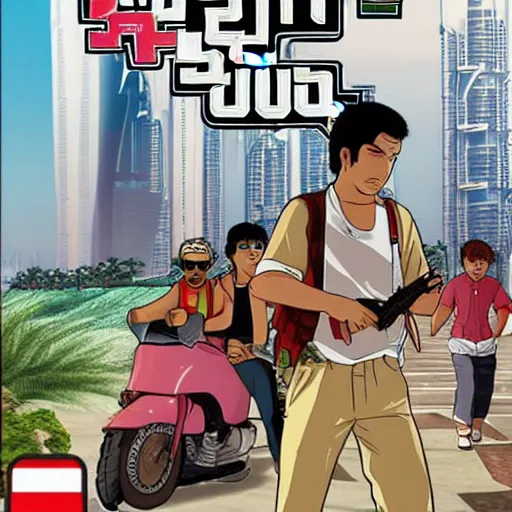 Image similar to gta : dubai, by studio ghibli