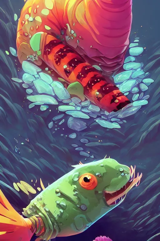 Image similar to 3 d render creature animal sushi cristal very big eye roots cactus elemental flush of force nature micro world fluo fishscale, comics gta 5 cover, official fanart behance hd artstation by jesper ejsing, by rhads, makoto shinkai and lois van baarle, ilya kuvshinov, ossdraws