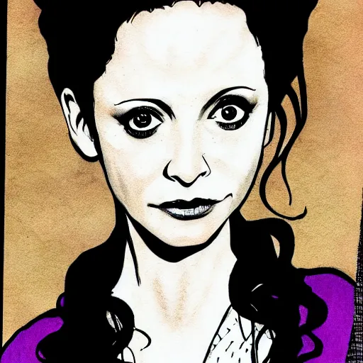 Prompt: buffy the vampire slayer as fran fine, concept art, sharp focus, illustration in pen an ink