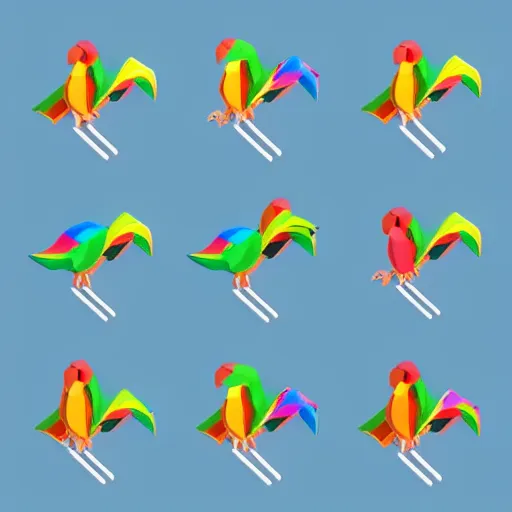 Image similar to isometric vector low poly rainbow parrot icon, white background, cgsociety, volumetric, lighting