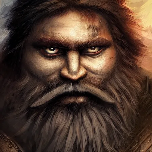 Image similar to ultrarealistic, ultradetailed, pathfinder character portrait, fierce bearded dwarf, face and body clearly visible, very very very ultradetailed, warrior, ((((battle axe)))), scary, long hair, DnD art, epic fantasy style art, fantasy epic digital art, epic fantasy art, hearthstone style art