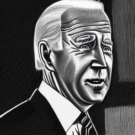 Prompt: joe biden pencil drawing the style of charles burns