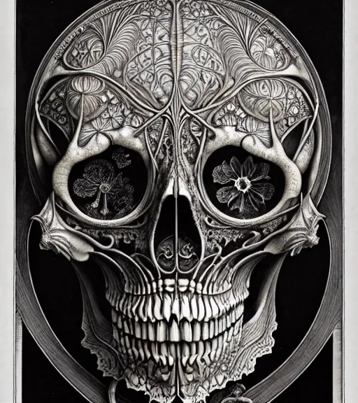 Image similar to art forms of nature by ernst haeckel, memento mori by arthur rackham, ornate antique porcelain beautiful skull mask, ultrasharp, photorealistic, hyperdetailed, octane render, polished, art nouveau, neo - gothic, gothic, intricate ornamental organic filigree, art nouveau botanicals, art forms of nature by ernst haeckel, horizontal symmetry, symbolist, visionary