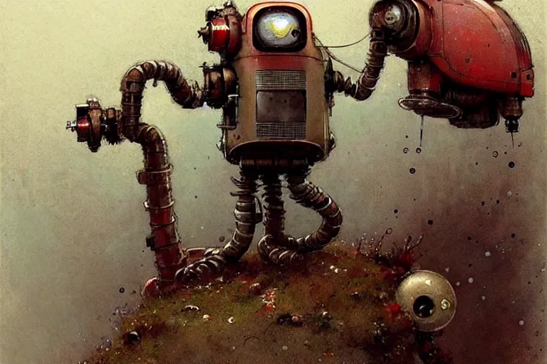 Image similar to adventurer ( ( ( ( ( 1 9 5 0 s retro future robot android mouse excavating machine. muted colors. ) ) ) ) ) by jean baptiste monge!!!!!!!!!!!!!!!!!!!!!!!!! chrome red