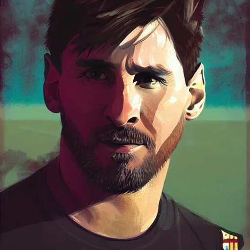 Image similar to Lionel Messi profile picture by Greg Rutkowski, Organic Painting , Matte Painting, geometric shapes, hard edges, street art, trending on the artstation:2 by Sachin Teng:4