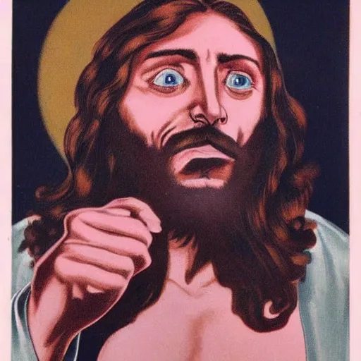 Image similar to jesus smoking weed, red eyes, smoke, happy