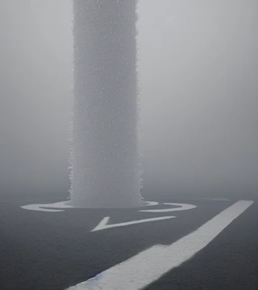 Prompt: surreal minimal tower made of white crystalized veins, inverted white roots in the floor, foggy sky, dark night, octane render, unreal engine, pale colors, high detail, 8 k, wide angle, trending on artstation, behance