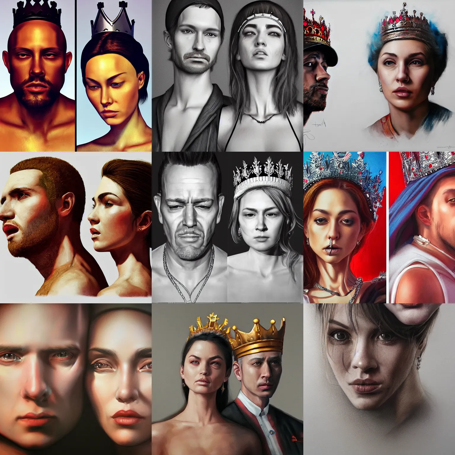 Prompt: king and queen, trending on artstation, hyperrealism