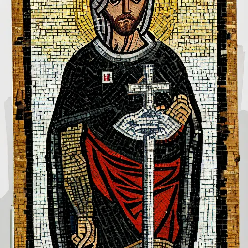 Prompt: paulo kogos as a templar knight, byzantine mosaic