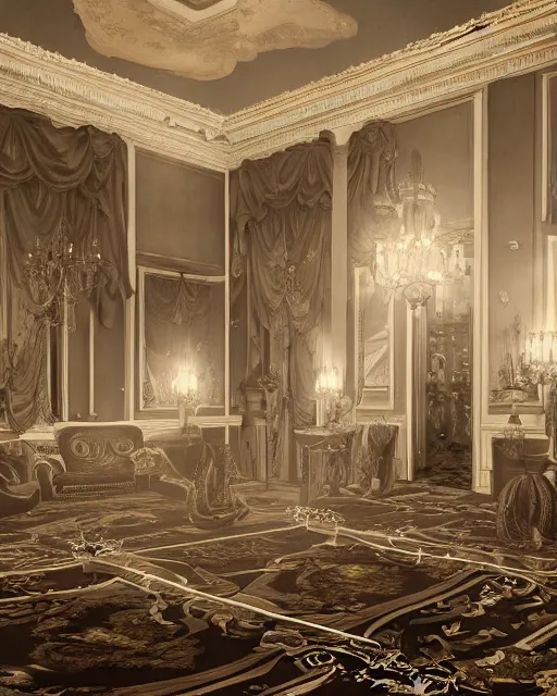 Image similar to rococo digital painting of a 1 9 2 0 s grand party in a beautiful mansion, unreal engine, hyper realism, realistic shading, cinematic composition, realistic render, octane render, detailed textures, photorealistic, ultrawide shot, 3 5 mm film