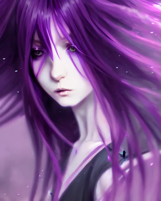 Prompt: attractive long purple haired gothic magical girl anime character screenshot, anime, intricate, sharp focus, illustration, highly detailed, digital painting, cell shaded, concept art, matte, art by ilya kuvshinov and kyoto animation and wlop, anime character by ruan jia and greg rutkowski, studio quality, masterpiece