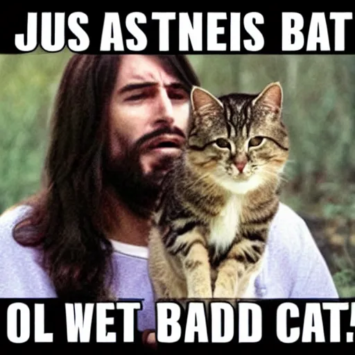 Image similar to jesus is upset because cat is bad