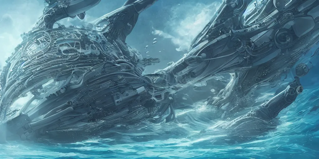 Prompt: a futuristic sea creature in a deep sea below one hundred kilometers from the sea level with a giant bazooka on it\'s back, detailed illustration, digital art, overdetailed arttrending on artstation, the most beautiful image ever created, dramatic, subtle details, illustration painting, 8K, award winning artwork, high quality printing, fine art, intricate, epic lighting, very very very very beautiful scenery, 8k resolution, digital painting, sharp focus, professional art, 8k ultra hd, artstationHD, hyper detailed