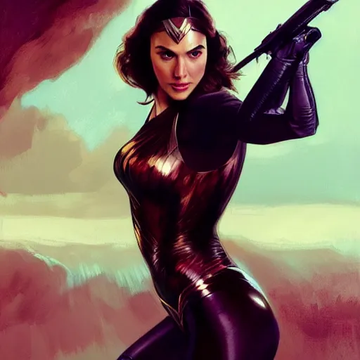 Image similar to gal gadot as james bond, portrait, highly detailed, digital painting, artstation, concept art, sharp focus, illustration, art by artgerm and greg rutkowski and alphonse mucha