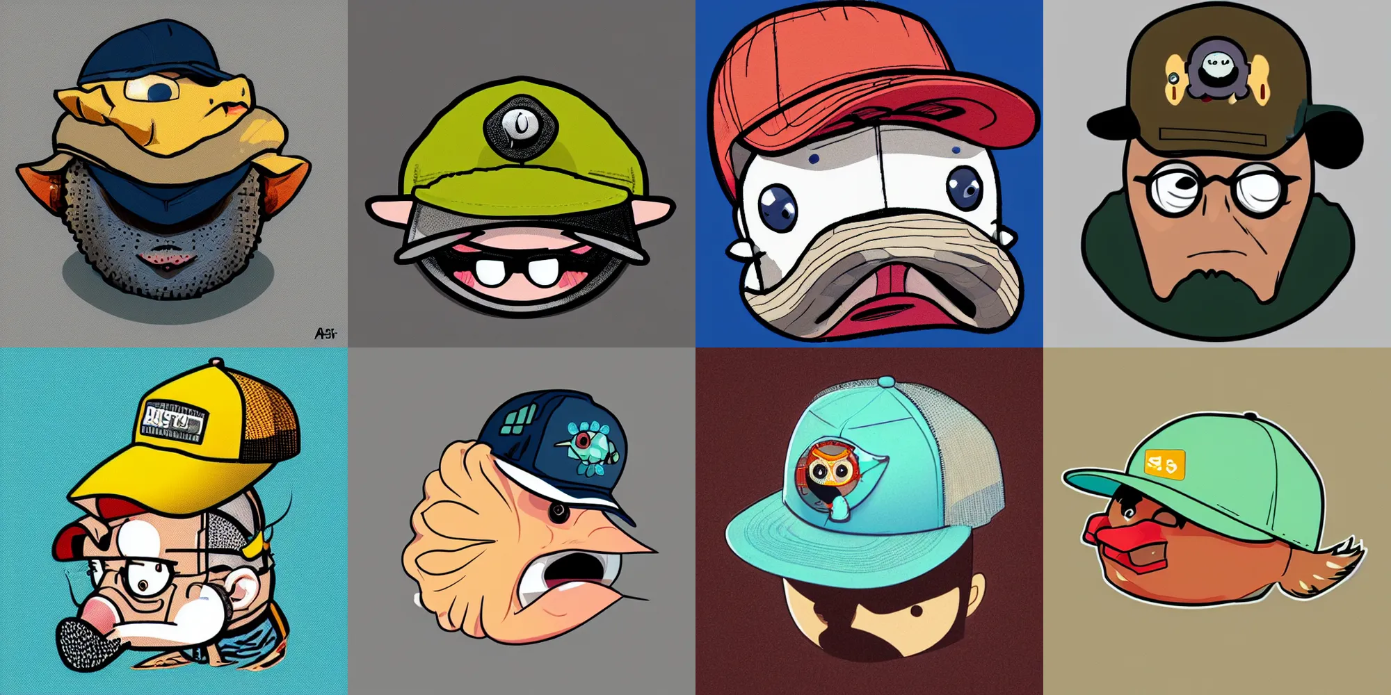 Prompt: A comic illistrative profile picture of a blowfish wearing a trucker hat by Asaf Hanuka trending on artstation