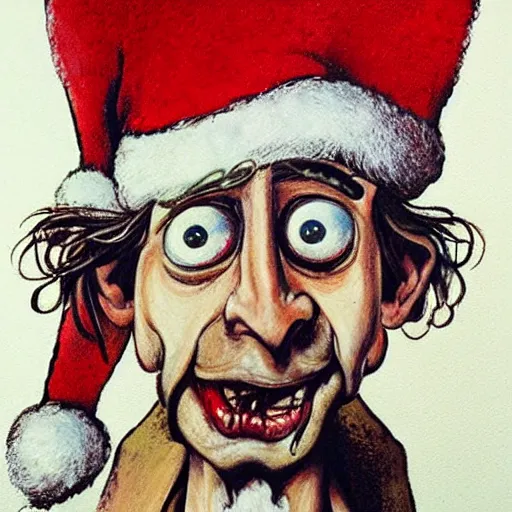 Image similar to a detailed portrait painting of santa on the cross by gerald scarfe and ralph steadman