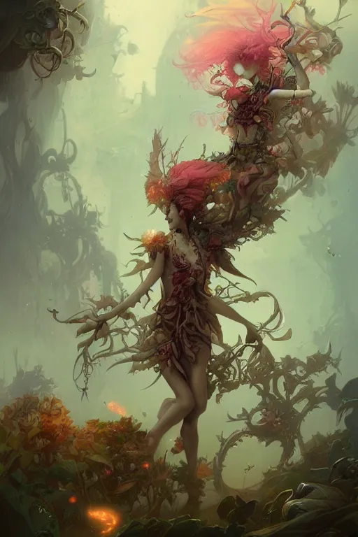 Prompt: book cover | plant fairy | digital painting | highly detailed | ultra realistic | dark fantasy | vivid colors | cinematic atmosphere | hyper detailed | peter mohrbacher