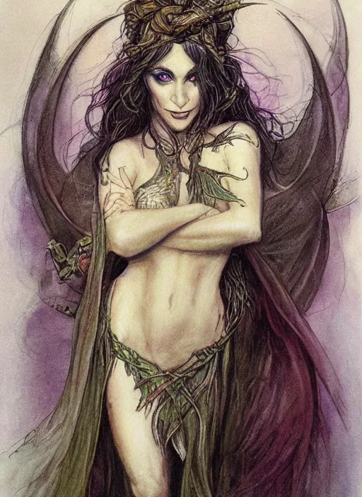 Image similar to portrait of lithe female sorceress of the fey, beautiful! coherent! dungeons and dragons character, by brian froud, strong line, night color, high contrast