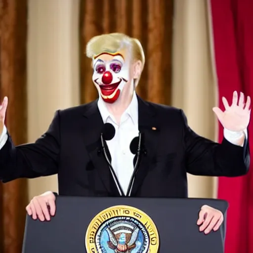 Image similar to president clown giving a speech in television