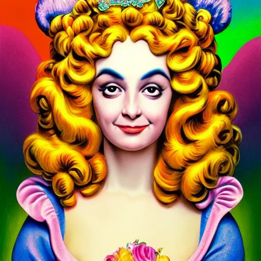 Prompt: baroque rococo pastel queen Greg Hildebrandt Lisa Frank portrait