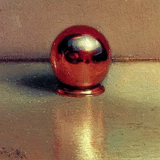 Prompt: chrome spheres on a red cube by alfred augustus glendening