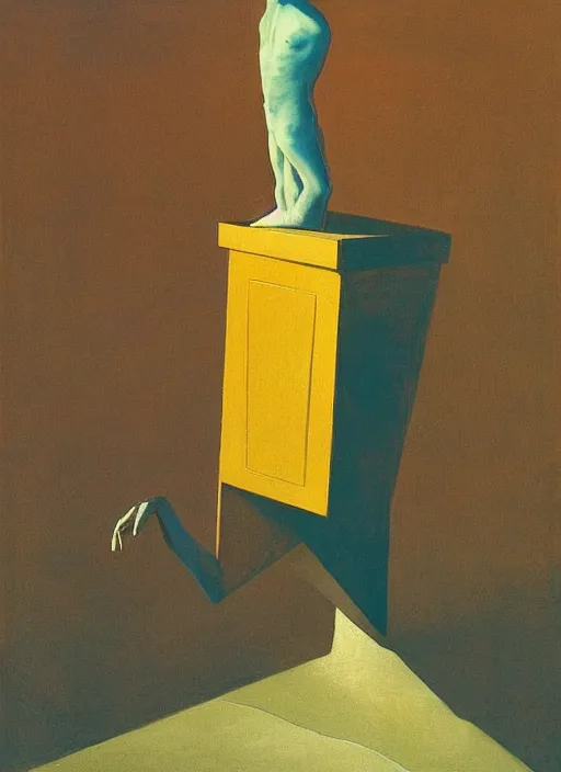Image similar to magician with a tras over his head praying to a statue of a trash bin Edward Hopper and James Gilleard, Zdzislaw Beksinski highly detailed