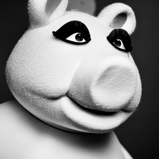 Image similar to professional black and white portrait photography of miss piggy, stunning, 4 k