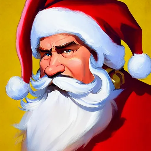 Image similar to greg manchess portrait painting of santa claus as overwatch character, medium shot, asymmetrical, profile picture, organic painting, sunny day, matte painting, bold shapes, hard edges, street art, trending on artstation, by huang guangjian and gil elvgren and sachin teng