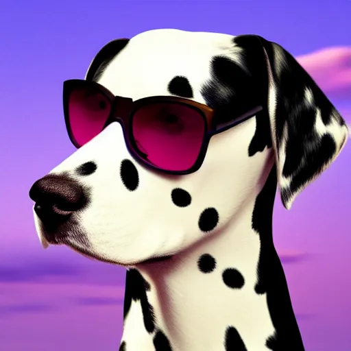 Prompt: portrait digital art of a dalmatian dog smoking with sunglasses, in the sunset, beautiful light 8 k
