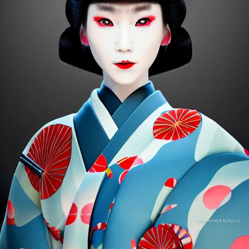 Image similar to japanese kimono inspired avant-garde art, deco fashion, highly detailed, photorealistic portrait, bright studio setting, studio lighting, crisp quality and light reflections, unreal engine 5 quality render