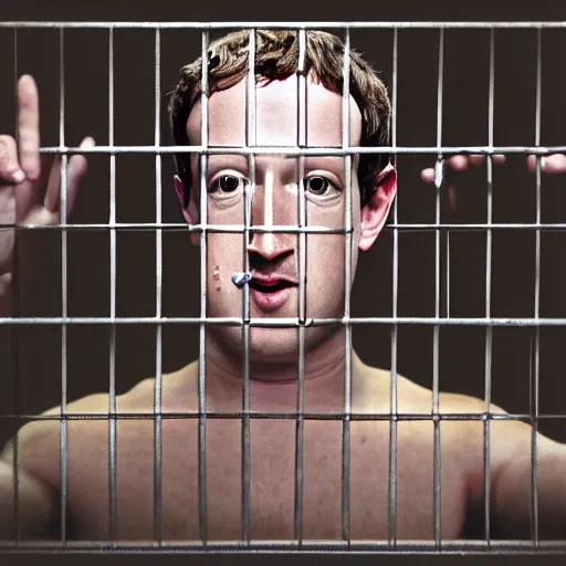 Prompt: A photo of Mark Zuckerberg in a cage, digital photography, 4k, trending on artstation