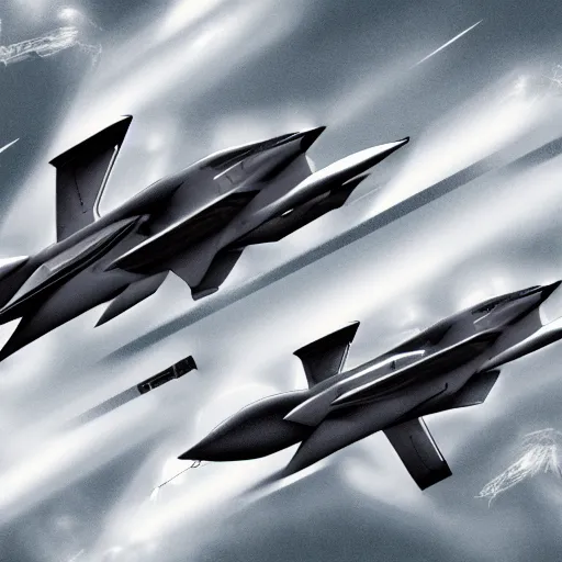 Image similar to modern jet fighter shaped like a mythical dragon carrying a full set of missiles high in the sky, hyper realistic, digital pencil art