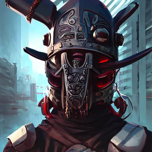 Image similar to cyberpunk viking helmet mask warrior goddess robot ninja fantasy, art gta 5 cover, official fanart behance hd artstation by jesper ejsing, by rhads, makoto shinkai and lois van baarle, ilya kuvshinov, ossdraws