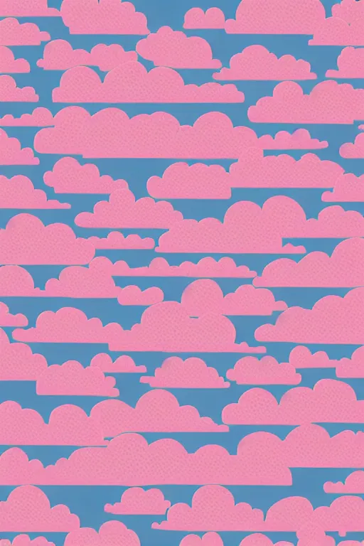 Image similar to repeating seamless retro pixel pattern of pink fluffy clouds in a pretty sky, grain, noise, bold, KDP, colourful, symmetrical, repeating 35mm photography, ultra fine detail, 4k high definition, bold