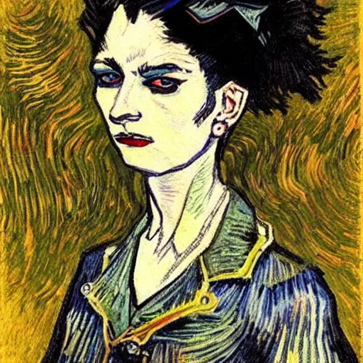 Image similar to goth woman drawn by vincent van gogh