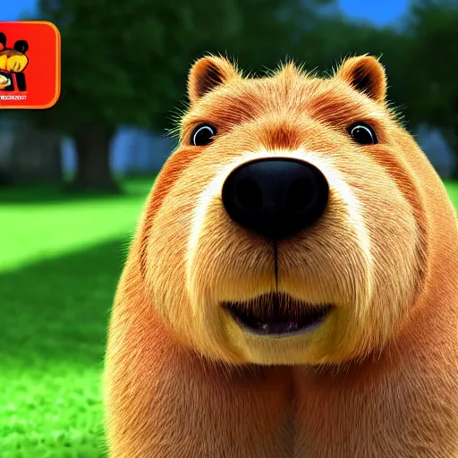 Image similar to disney pixar style capybara, 3D animation, 4k render