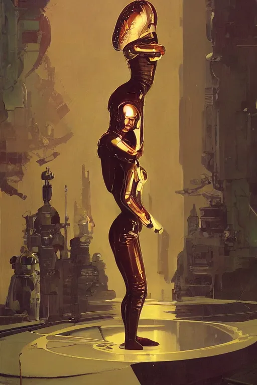 Image similar to pulp scifi fantasy illustration full body portrait of elegant woman wearing latex spacesuit standing beside huge martian, by norman rockwell, jack kirby, bergey, craig mullins, ruan jia, jeremy mann, tom lovell, 5 0 s, astounding stories, fantasy